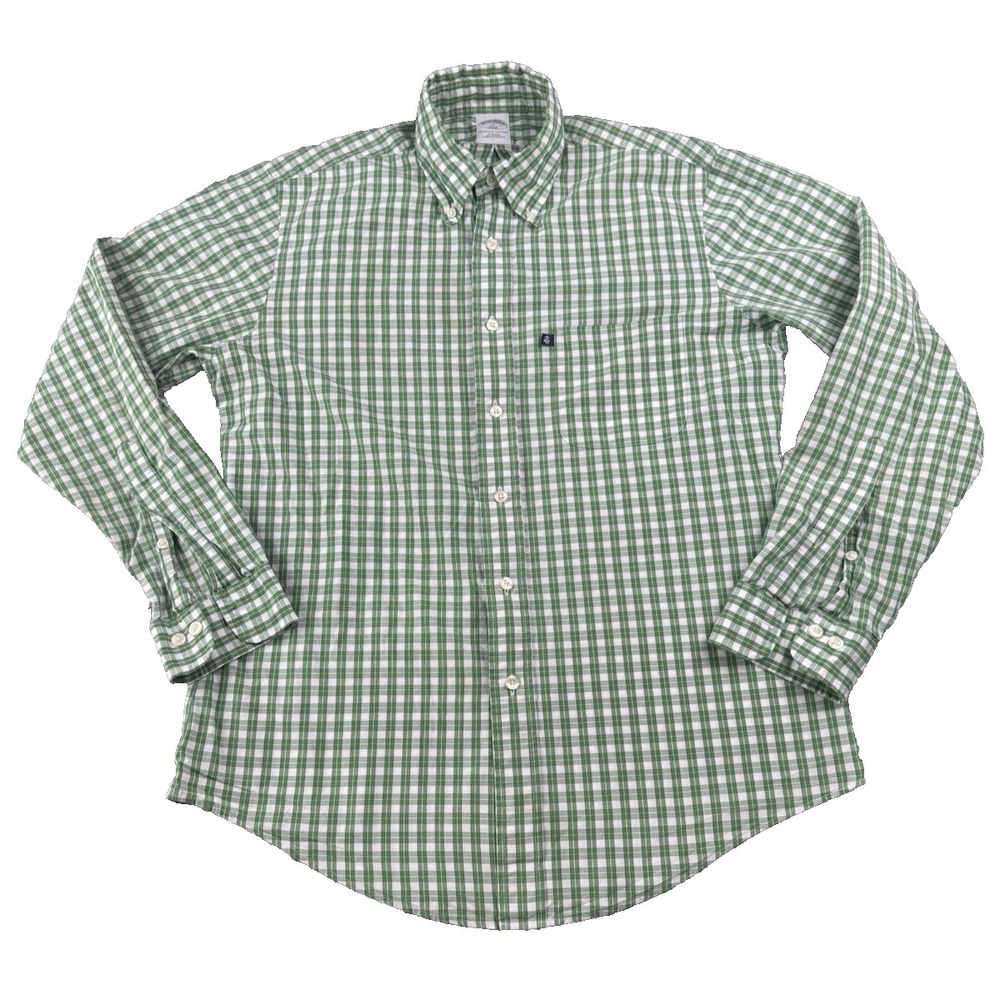 Brooks Brothers Shirt Mens Medium Green Check Slim Fit Long Sleeve Button Down